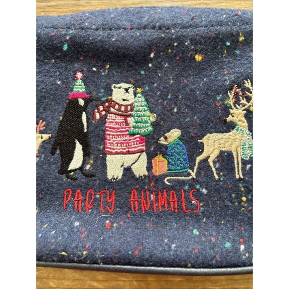 Talbots Wristlet Christmas Animals Embroidered Navy Zip Bag NWOT 90s Y2K SoHo - Picture 3 of 6